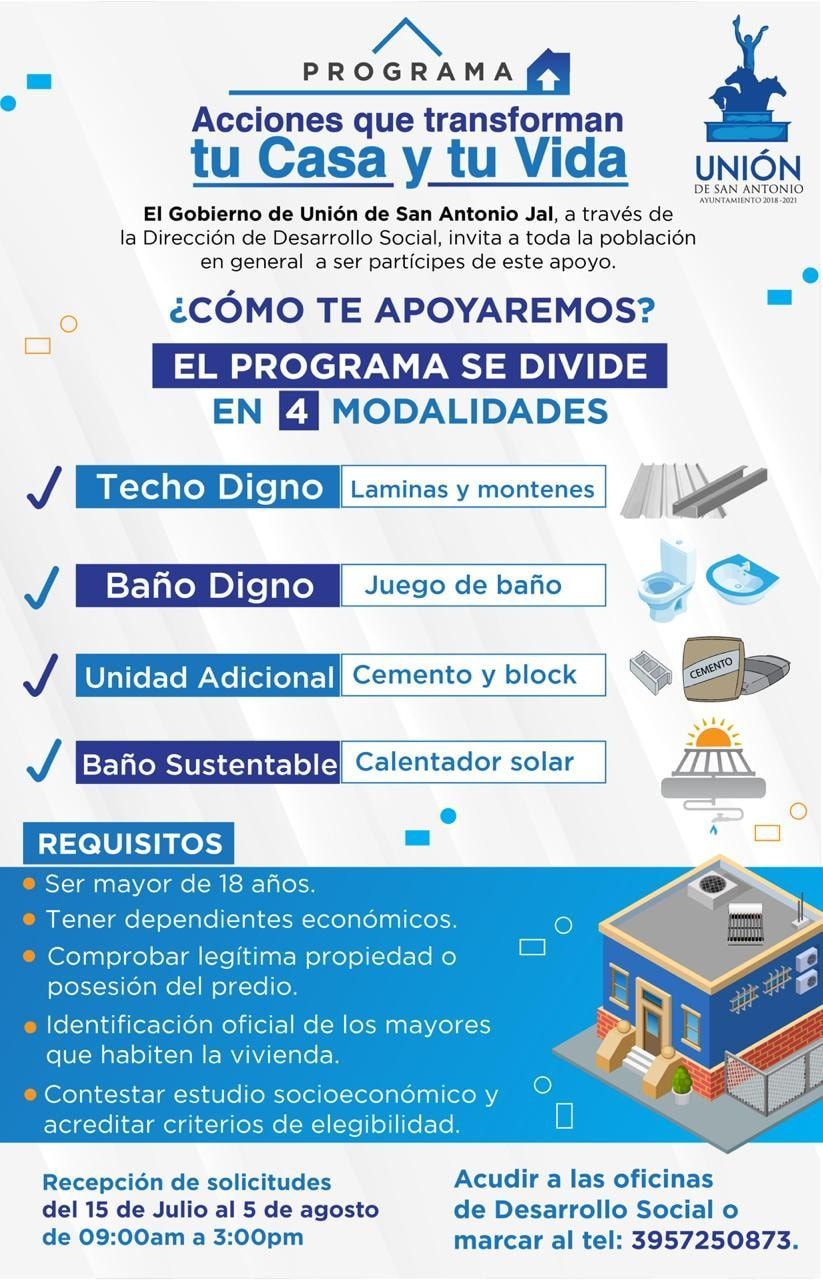 Implementan programa de mejoramiento de vivienda en Unión de San Antonio