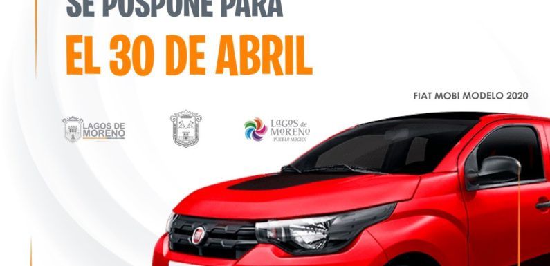 Posponen rifa de automóvil para el 30 de abril