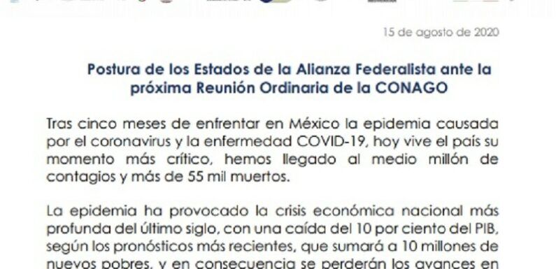 Postura de los Estados de la Alianza Federalista ante la próxima Reunión Ordinaria de la CONAGO