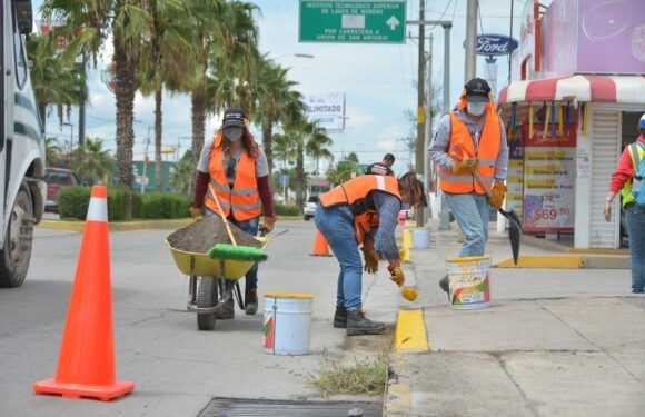 Embellecen vialidades y áreas verdes