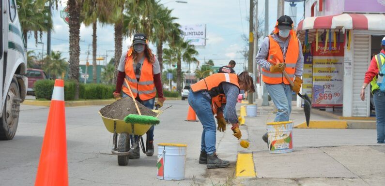 Embellecen vialidades y áreas verdes