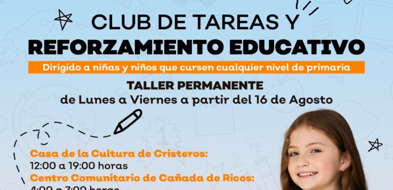 Niñas y niños podrán disfrutar del nuevo Club de Tareas de la Dirección de Educación