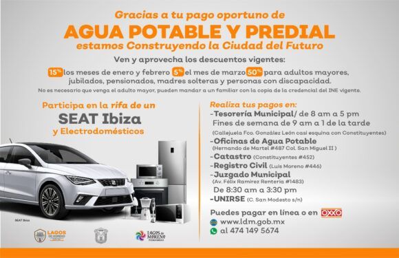 Aprovecha los descuentos que la Tesorería Municipal tiene por pronto pago de tu agua y predial