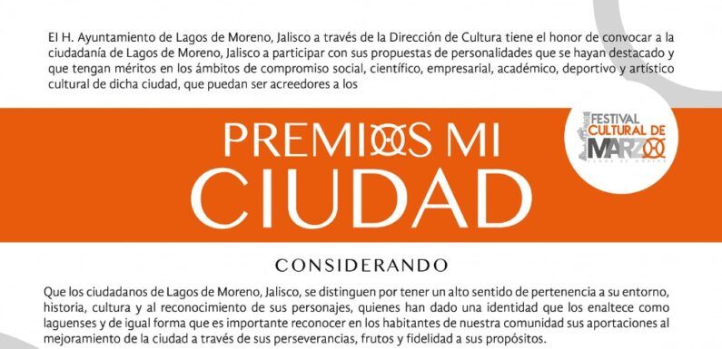 Lanzan convocatoria para Premios Mi Ciudad