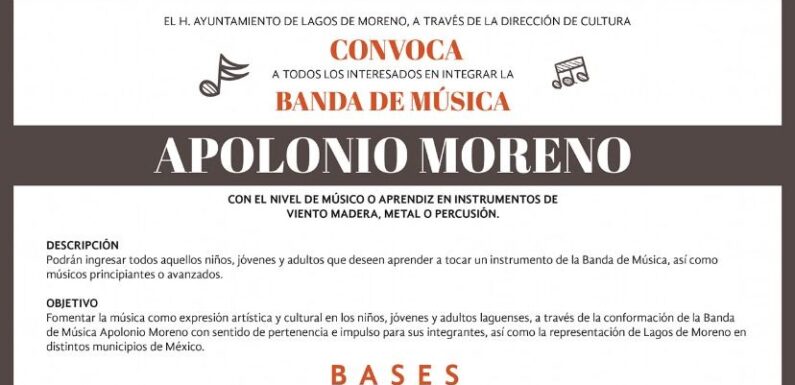 Abren convocatoria para formar parte de la Banda de Música “Apolonio Moreno”