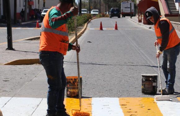 Realizan balizamiento en cruces peatonales de Avenida Colosio