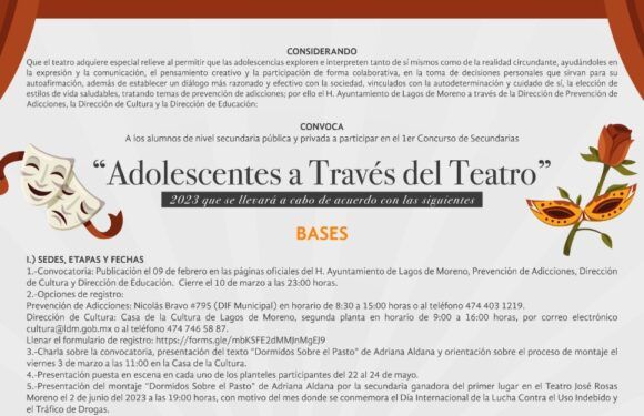 Invitan a escuelas secundarias a participar en el concurso “Adolescentes a través del teatro”