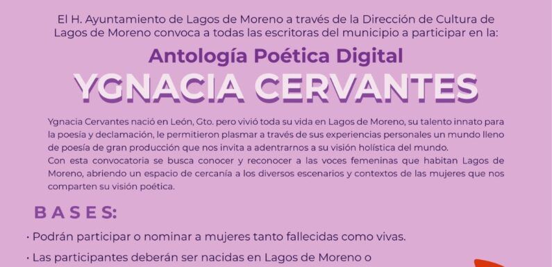 Invita Gobierno Municipal a mujeres escritoras a participar en Antología Poética Digital Ygnacia Cervantes