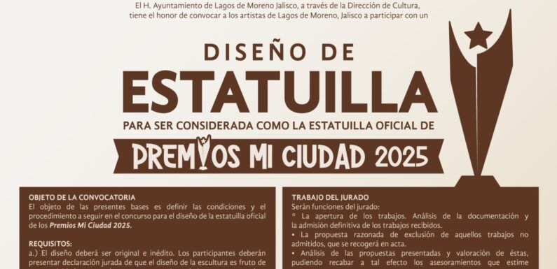 Convocan a diseñadores, escultores y artistas plásticos a diseñar estatuilla de los Premios Mi Ciudad 2025